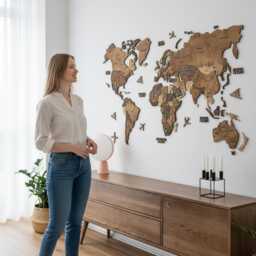 Wooden World Map Wall Art Push Pin Travel Housewarming Gift Decor Anniversary For Husband Birthday Home Decor - thumbnail 1