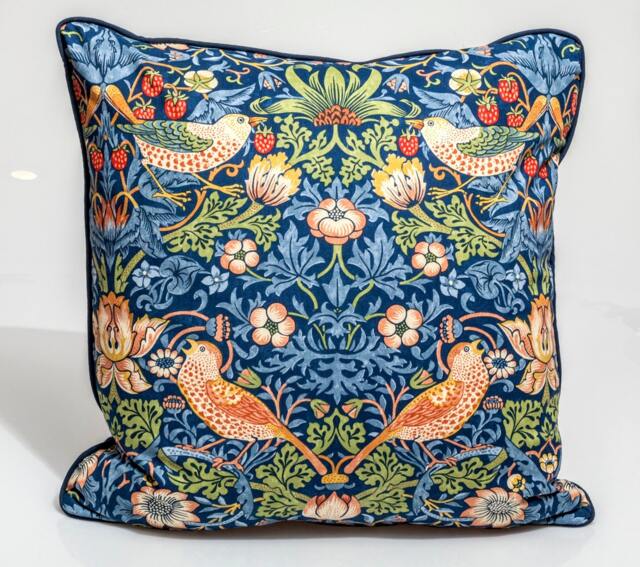 William Morris Pillow Cover, Strawberry Thief Design, Indigo Bird Print - image 1