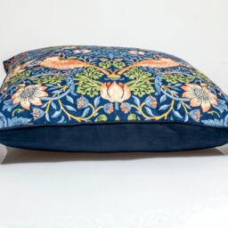 William Morris Pillow Cover, Strawberry Thief Design, Indigo Bird Print - thumbnail 2