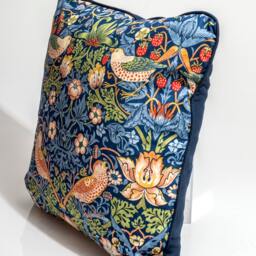 William Morris Pillow Cover, Strawberry Thief Design, Indigo Bird Print - thumbnail 3