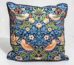 William Morris Pillow Cover, Strawberry Thief Design, Indigo Bird Print - thumbnail 1