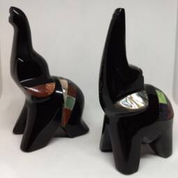 Three, Hand Carved Obsidian Elephants Decorated With Semi-Precious Stones - thumbnail 2