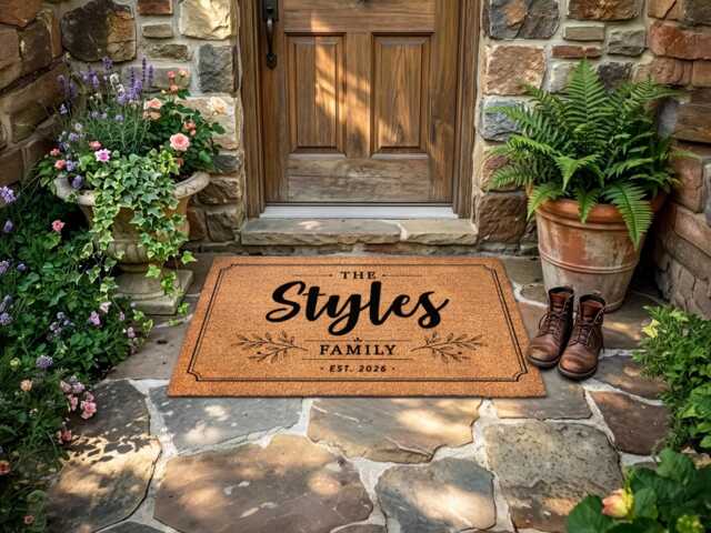 Family Name Doormat With Established Date - Rectangular Border - image 1
