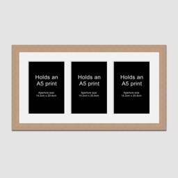 A5 Picture Frame To Hold 3 Photos in An Oak Veneer Wooden