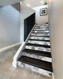 3D Gray White Honeycombs Brick Wall Stairway Decoration Adhesive Stair Riser Panels Stairs Risers Sticker Mural Photo Decal Wallpaper - thumbnail 1