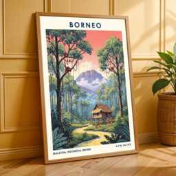 Borneo Jungle Village Art Print Tropical Southeast Asian Illustration - thumbnail 3