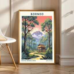 Borneo Jungle Village Art Print Tropical Southeast Asian Illustration - thumbnail 1