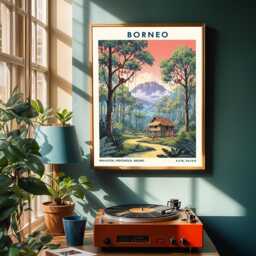 Borneo Jungle Village Art Print Tropical Southeast Asian Illustration - thumbnail 2
