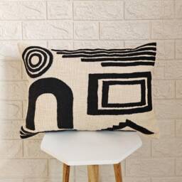 Black & Off White Embroidered Textured 100% Raw Cotton 14x20, 18x18 , 20x20 22x22 24x24 Inches Decorative Throw Pillow Cover - thumbnail 3