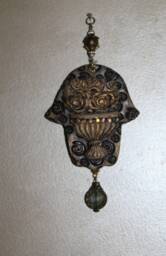 "Handmade Stone Hamsa Wall Hanging Middle Eastern Home Decor - 4"" X 3.5" - thumbnail 1