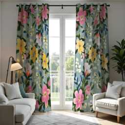 Vibrant Watercolor Floral Curtains, Bold Yellow & Pink Flower Pattern Drapes, Colorful Botanical Window Panels - thumbnail 4