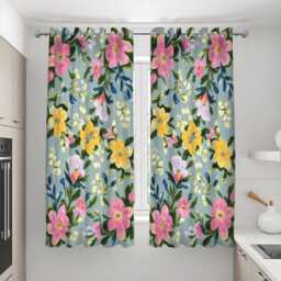 Vibrant Watercolor Floral Curtains, Bold Yellow & Pink Flower Pattern Drapes, Colorful Botanical Window Panels - thumbnail 3