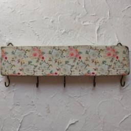 Wooden Key Holder For A Wall With Flowers, Recycling Wood Floral Entryway Organizer Brass Hooks, Long Rack - thumbnail 3