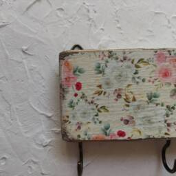 Wooden Key Holder For A Wall With Flowers, Recycling Wood Floral Entryway Organizer Brass Hooks, Long Rack - thumbnail 4
