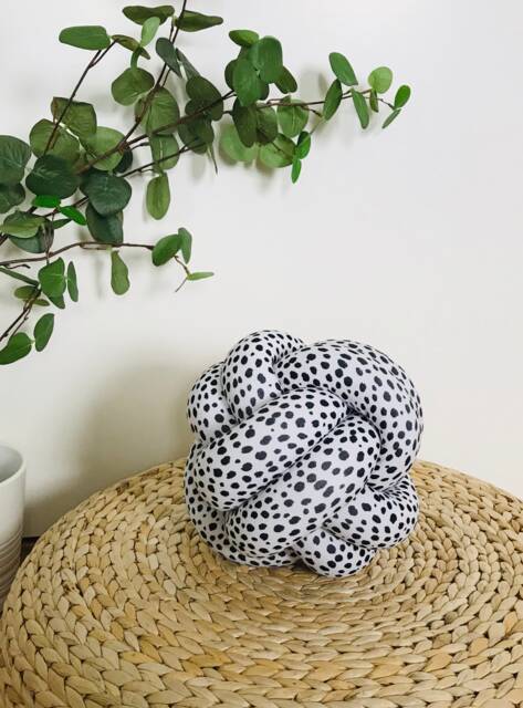 Black On White Dots Decorative Knot Cushion - Scandinavian Pillow With Dot Print, Cute Accent - image 1