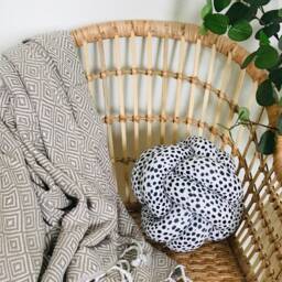 Black On White Dots Decorative Knot Cushion - Scandinavian Pillow With Dot Print, Cute Accent - thumbnail 3