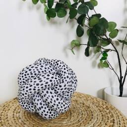 Black On White Dots Decorative Knot Cushion - Scandinavian Pillow With Dot Print, Cute Accent - thumbnail 2
