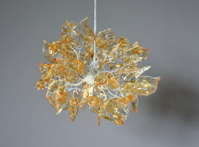 Floral Ceiling Light Amber Resin Flowers & Leaves - image 1