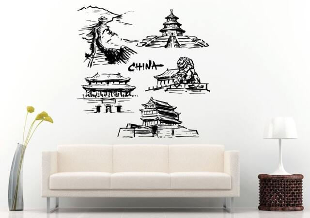 Pagoda Chinese Japanese Asian Eastern Architecture Building House Sun Sunset Wall Decal Vinyl Sticker Mural Room Decor L1118 - image 1