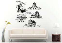 Pagoda Chinese Japanese Asian Eastern Architecture Building House Sun Sunset Wall Decal Vinyl Sticker Mural Room Decor L1118 - thumbnail 1