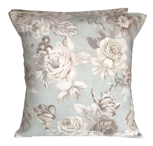 "Floral Cushion Cover Clarke & Genevieve Duck Egg Blue Cotton 16""-22" - image 1
