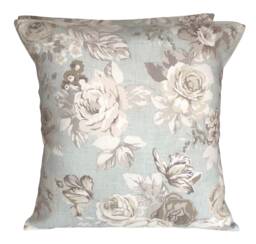 "Floral Cushion Cover Clarke & Genevieve Duck Egg Blue Cotton 16""-22" - thumbnail 1