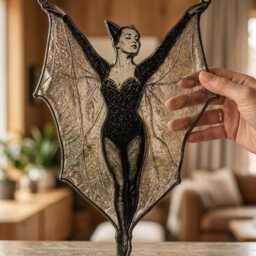 Bat Woman Suncatcher, Gothic Stained Glass Window Hanging, Vampire Lady Decor, Halloween Gift, Dark Feminine Wall Decor - thumbnail 3