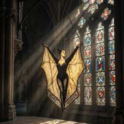Bat Woman Suncatcher, Gothic Stained Glass Window Hanging, Vampire Lady Decor, Halloween Gift, Dark Feminine Wall Decor - thumbnail 2