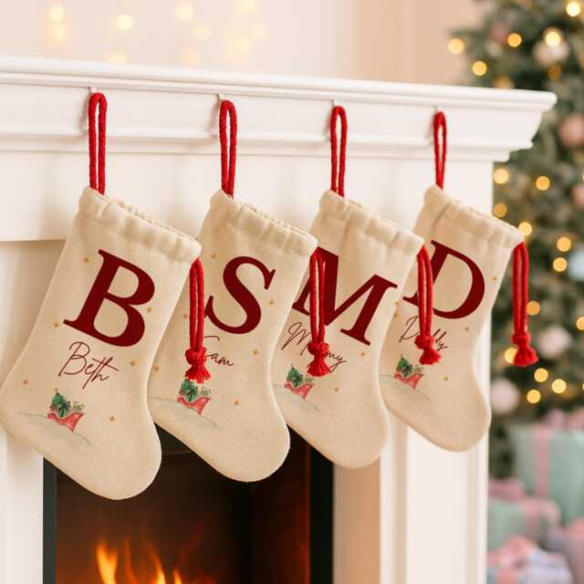 Personalised Family Christmas Stockings - Name Stocking Decorations First Xmas Eve Box Santa Presents - image 1