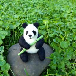 Panda Bear With Bamboo - Needle Felted - thumbnail 2