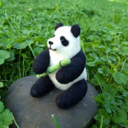 Panda Bear With Bamboo - Needle Felted - thumbnail 4