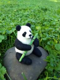 Panda Bear With Bamboo - Needle Felted