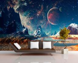 Sci-Fi Removable Wallpaper Fantastic Planet Landscape Self-Adhesive Large Wallpaper Photo Wall Art Planets in Space Decor - thumbnail 1