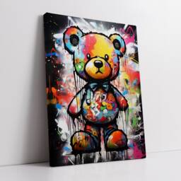 Fun Teddy Bear Graffiti Abstract Modern Oil Painting Wall Art Framed Canvas Poster Print Home Kitchen Office Bedroom Decor Gift For Kids - thumbnail 2