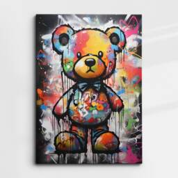Fun Teddy Bear Graffiti Abstract Modern Oil Painting Wall Art Framed Canvas Poster Print Home Kitchen Office Bedroom Decor Gift For Kids - thumbnail 3