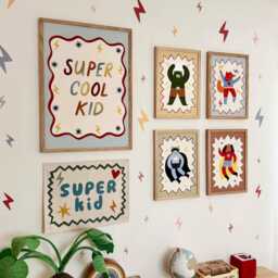Super Kid in Banner Blue & Green, Organic Cotton Kids Room Decor, Modern Superhero Bedroom Wall Hanging, Nursery Art - thumbnail 3