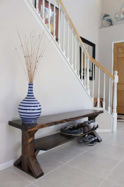 Shoe Bench in Solid Wood With 2 Places For Shoes & Handmade Usa, Entry Mud Room Bench, Farmhouse Entryway - image 1
