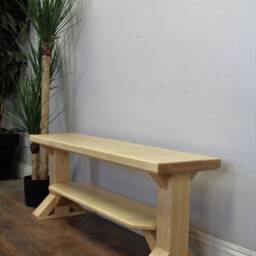 Shoe Bench in Solid Wood With 2 Places For Shoes & Handmade Usa, Entry Mud Room Bench, Farmhouse Entryway - thumbnail 3