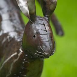 Handcrafted Recycled Metal Leaping Hares Sculpture. Outdoor Sculpture.(Safe Place To Leave Parcel Needed Contact Number Large Box Delivery - thumbnail 3