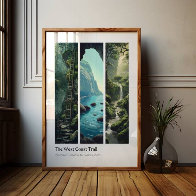 West Coast Trail Hiking Poster Vancouver Canada Travel Art - image 1