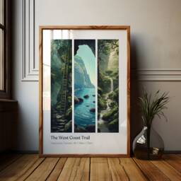 West Coast Trail Hiking Poster Vancouver Canada Travel Art - thumbnail 1