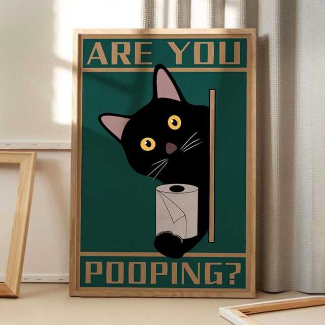 Are You Pooping Funny Bathroom Art Canvas Poster, Cartoon Wall Art, Aesthetic Decor, Retro Home Printed Gift - image 1