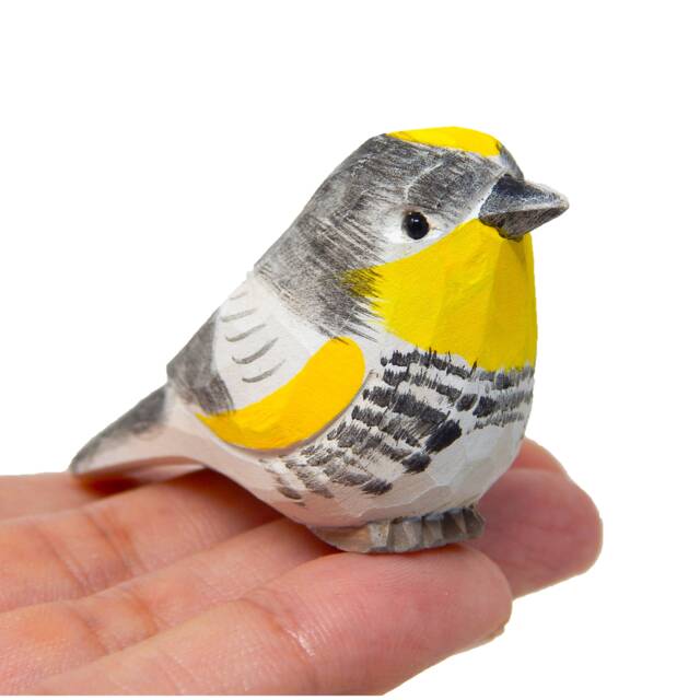 Yellow-Rumped Warbler Wooden Figurine - Hand Carved Bird Collectible Decor - image 1