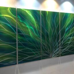 Abstract Metal Wall Sculpture, Contemporary Green Exterior Art - 24x60 Inch - thumbnail 3