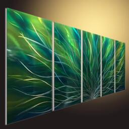 Abstract Metal Wall Sculpture, Contemporary Green Exterior Art - 24x60 Inch - thumbnail 1