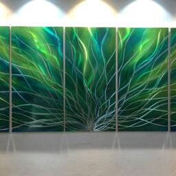 Abstract Metal Wall Sculpture, Contemporary Green Exterior Art - 24x60 Inch - thumbnail 2
