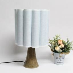 Alice Blue Fabric Drum Table Lamp Ceramic Base - thumbnail 3