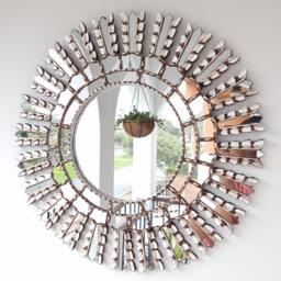 Peruvian Leaf Wall Mirror 60 cm Handmade Decor - Carved Wood Round Nature Inspired For Living Room Bedroom Bathroom Entryway - thumbnail 1
