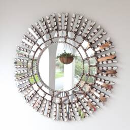 Peruvian Leaf Wall Mirror 60 cm Handmade Decor - Carved Wood Round Nature Inspired For Living Room Bedroom Bathroom Entryway - thumbnail 2