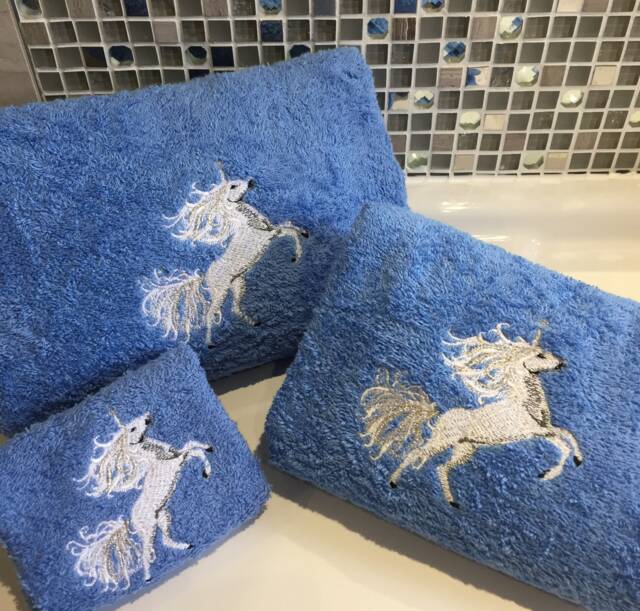 Personalized Embroidered Unicorn Towels Metallic Glitter Cotton Bath Set - image 1